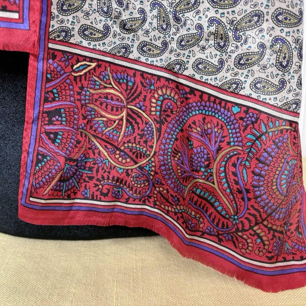 Oscar de la Renta Vintage 100% Silk Scarf Japan Paisley Red Purple Gold Rare!